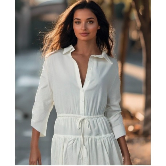 Reformation Moira Mini Dress Size 10 Large White Cotton Button Bubble Hem NWT - Picture 8 of 11